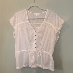 Venus White Sheer Women's Large Short Cap Sleeve Top Shirt